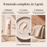 Il metodo completo in tre gesti: rifinisci, lenisci, mantieni