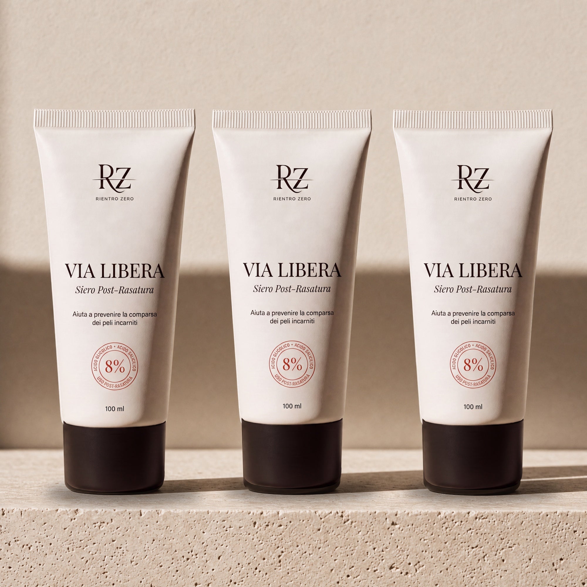 Scorta Via Libera: tre tubi del siero post-rasatura all'8%, 100 ml ciascuno