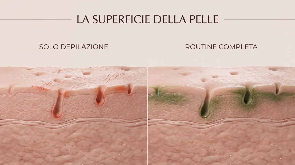 Confronto visivo tra sola depilazione e routine completa Rientro Zero